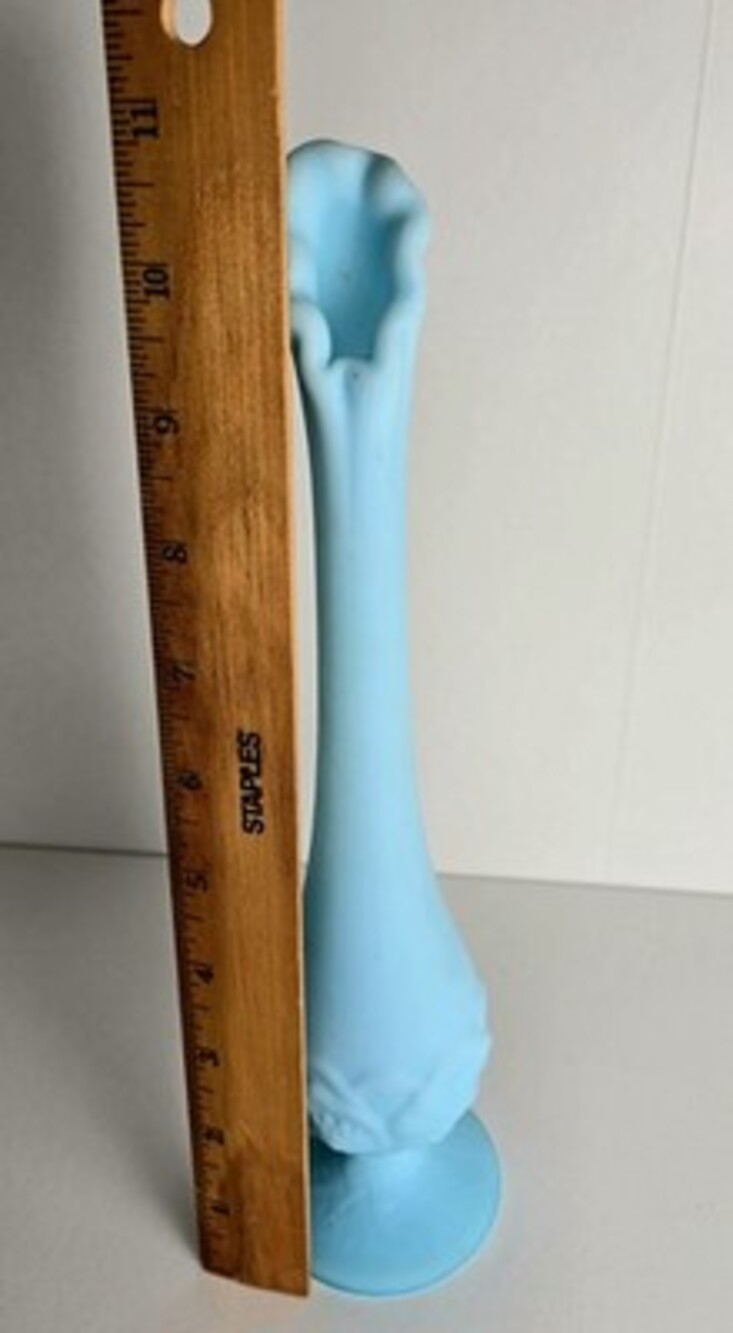 Fenton Blue Satin Swung Bud Vase 10.75" Art Glass Milk Glass - Picture 5 of 7